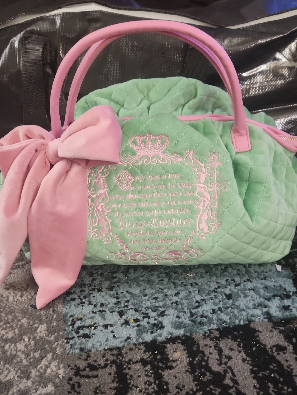 Juicy Couture Mint Quilted Satchel with Pink Bow Accent